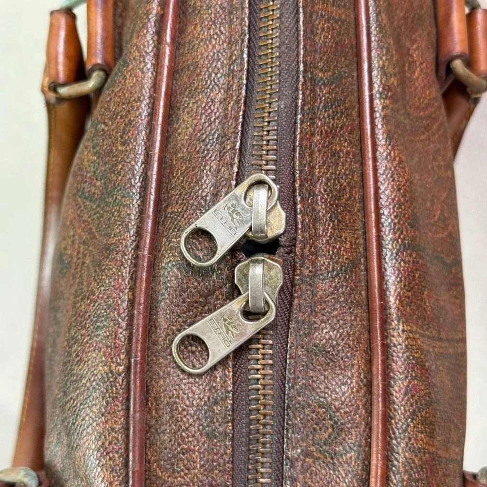 Etro Milano Vintage Paisley Coated Canvas Leather Briefcase Made‎ in Italy Brown